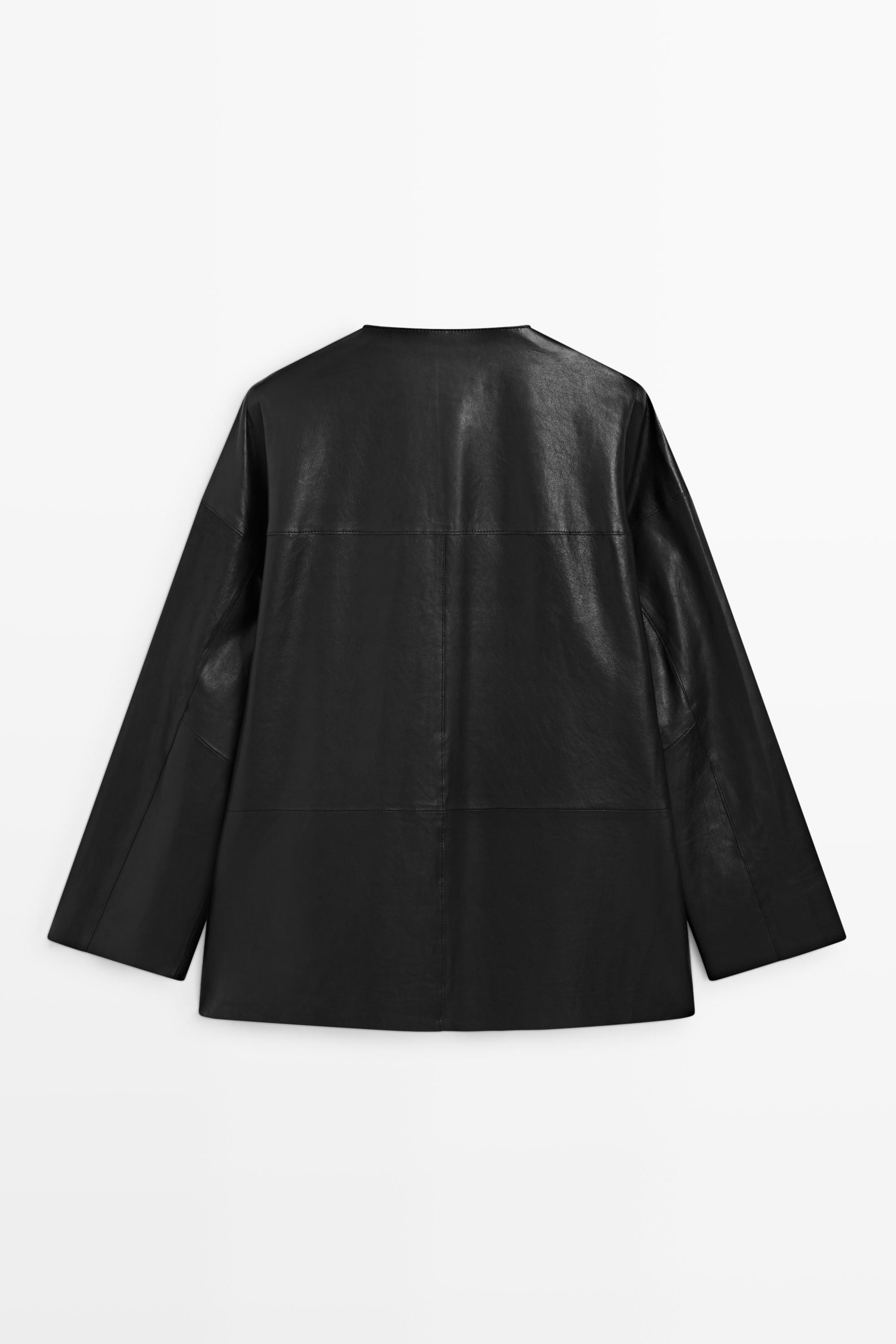 Leather jacket with toggle detail